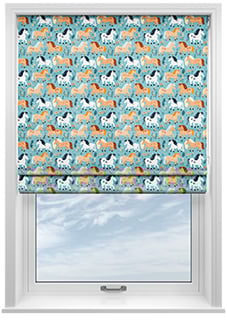Pony Pals, Turquoise - Motorised Roman Blind